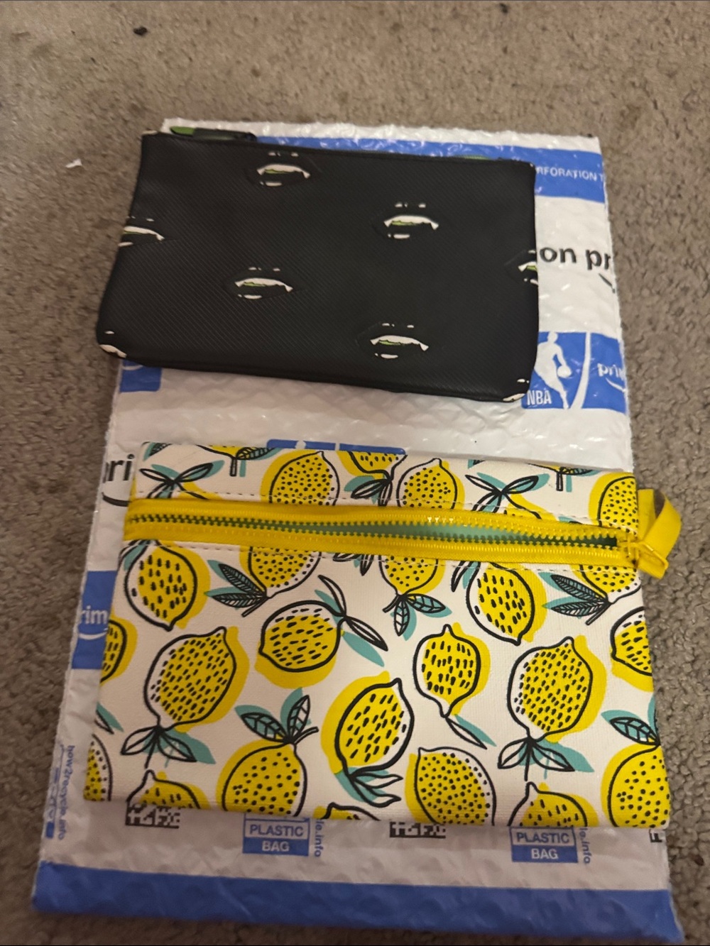 ipsy Yellow Lemon Print Cosmetic Bag with Black Pouch